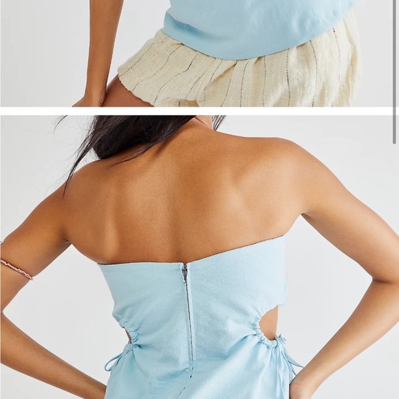 Third Form x Free People Lake Life Blue Pressed Flowers Strapless Tube Top 2 - Picture 2 of 3